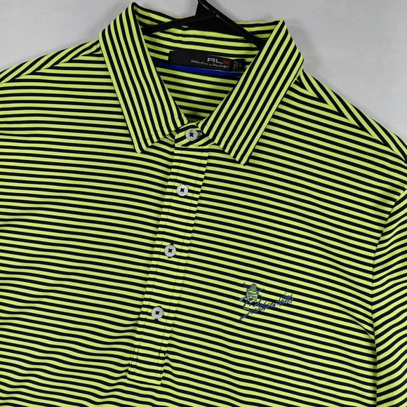 RLX Ralph Lauren Other - RLX Ralph Lauren Mens Large Neon Yellow Navy Striped Southern Hills Polo‎ Shirt